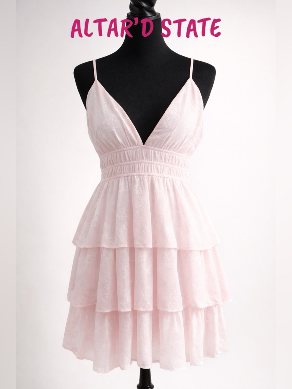 Altar'd State Light Pink Tiered Lace Mini Dress-NWOT
